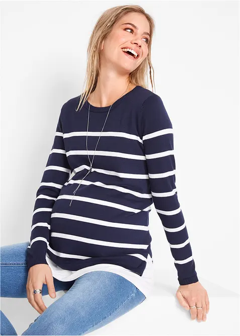 2-in-1 leichter Umstands- und Stillpullover in blau von vorne (im Anschnitt) - bonprix