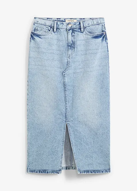 Jeansrock in Midilänge in blau von vorne - bonprix