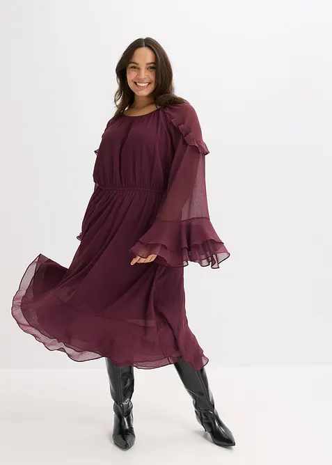 Chiffonkleid mit Volants in rot von vorne (Totalaufnahme) - bonprix