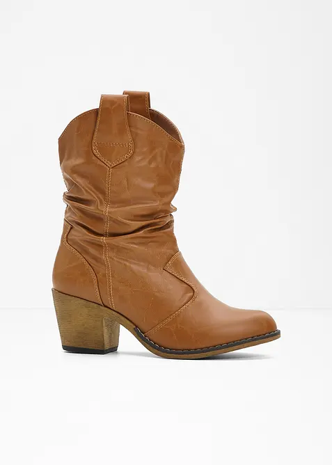 Cowboy-Boots mit Raffung in braun von vorne - bonprix
