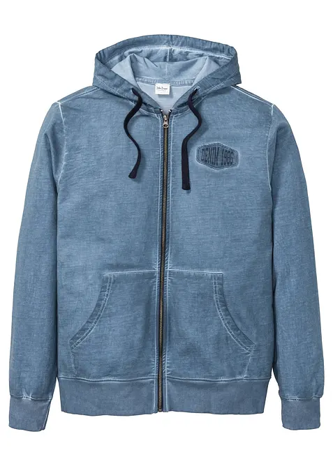 Kapuzen-Sweatjacke aus reiner Baumwolle in blau von vorne - bonprix
