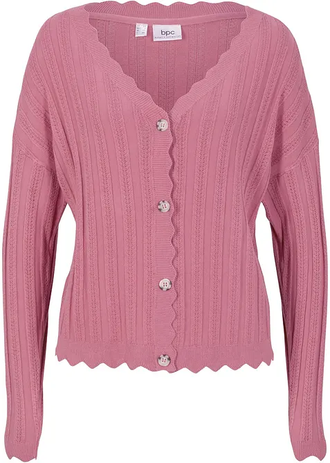 Kurze Ajour-Strickjacke in beige von vorne - bonprix