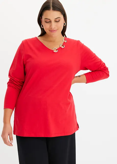 Langarmshirt mit Ösen in rot von vorne (im Anschnitt) - bonprix