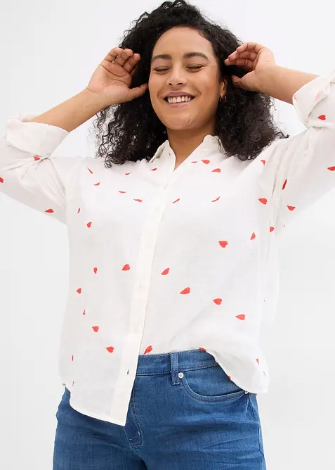 Musselin-Bluse aus reiner Baumwolle in weiß von vorne (im Anschnitt) - bonprix