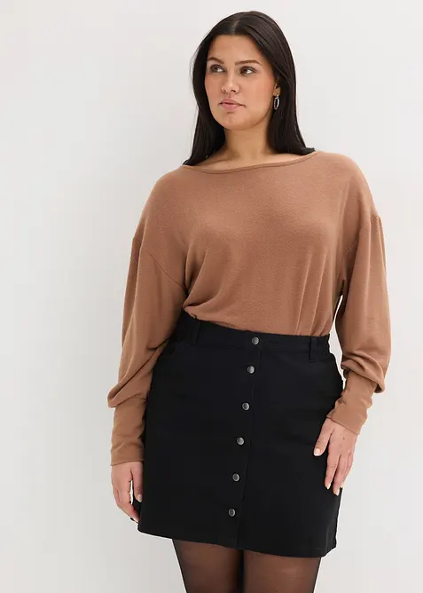 Langarmshirt aus softem Viskose-Mix	 in braun von vorne (im Anschnitt) - bonprix