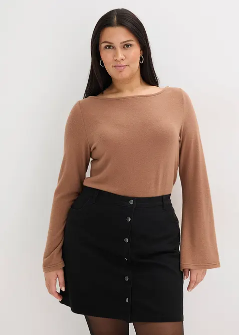 Langarmshirt aus softem Viskose-Mix	 in braun von vorne (im Anschnitt) - bonprix