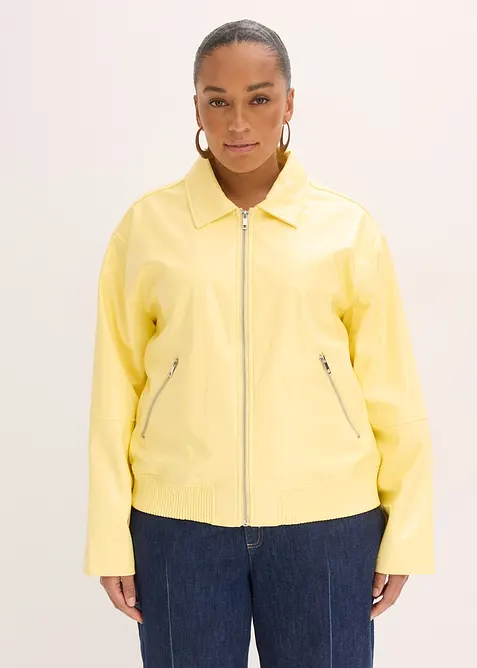Kurze Lederimitat-Jacke in gelb von vorne (im Anschnitt) - bonprix