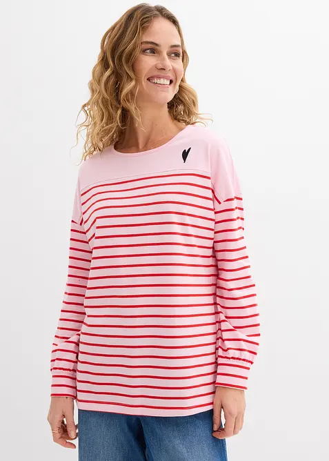 Langarmshirt aus reiner Bio-Baumwolle in rosa von vorne (im Anschnitt) - bonprix