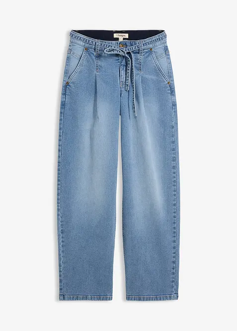 Barrel-Jeans Mid Waist in blau von vorne - bonprix