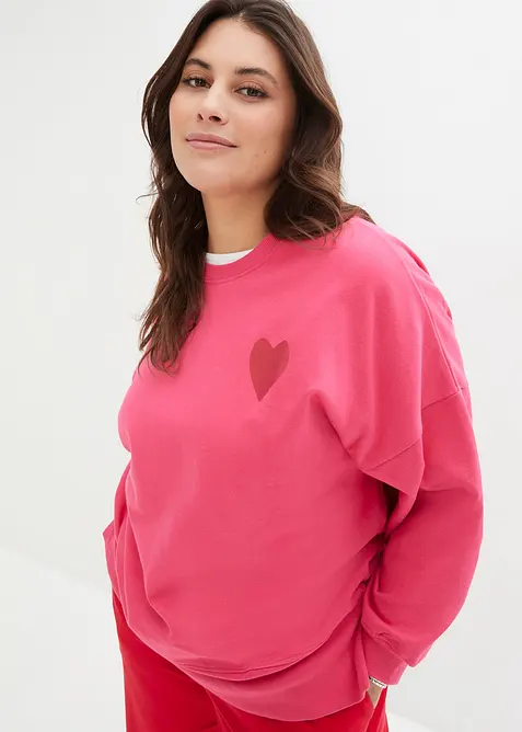 Oversized-Sweatshirt aus Bio-Baumwolle in pink von vorne (im Anschnitt) - bonprix