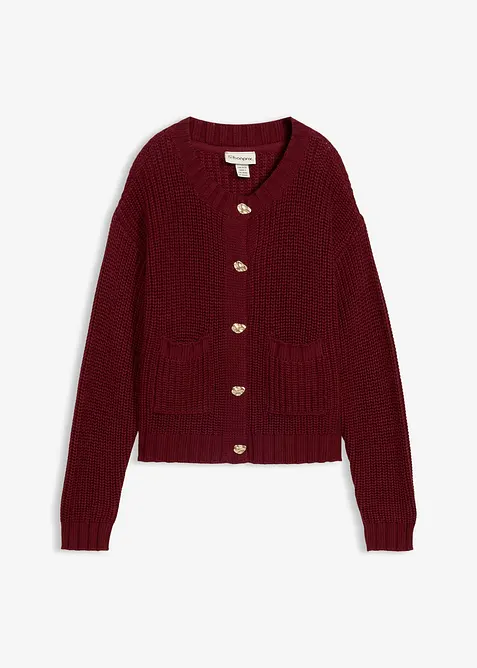 Grobstrickjacke mit gehämmerten Knöpfen in rot von vorne - bonprix