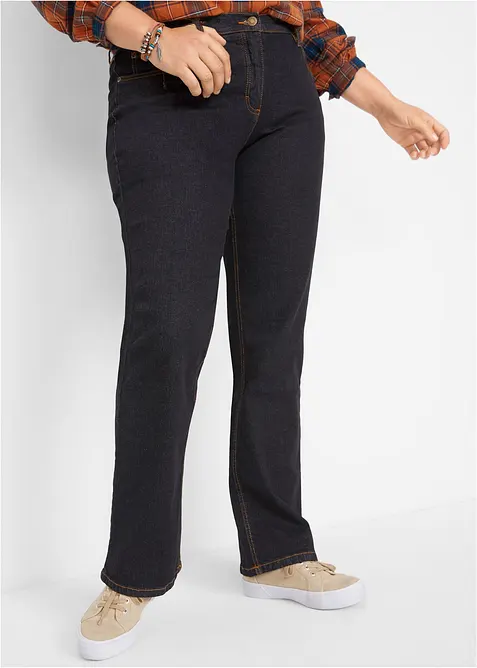 Straight Jeans Mid Waist, Stretch in schwarz von vorne - bonprix