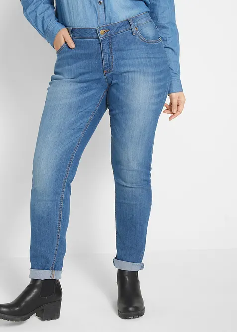 Skinny Jeans Mid Waist, Stretch in blau von vorne - bonprix