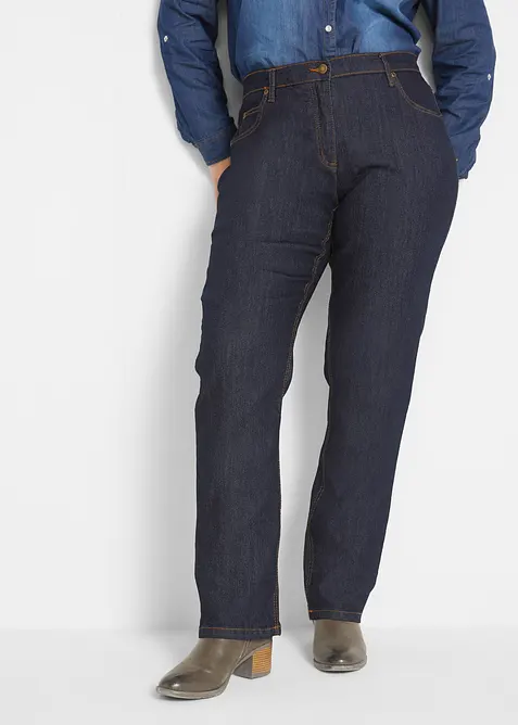 Straight-Jeans Mid Waist, Stretch in blau von vorne - bonprix
