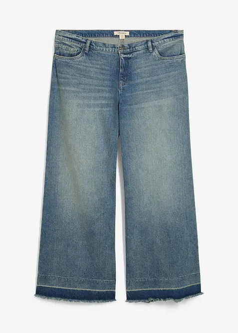 Wide-Leg-Jeans Mid Waist in blau von vorne - bonprix
