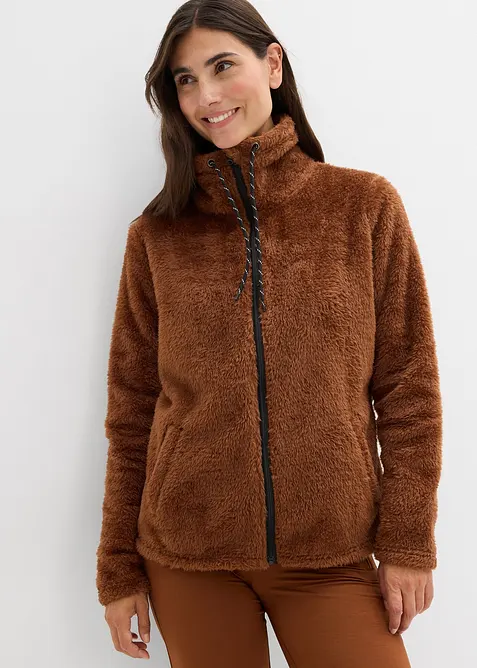 Teddy-Fleece-Jacke in braun von vorne (im Anschnitt) - bonprix