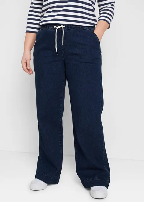 Wide-Leg-Jeans Mid Waist, Bequembund in blau von vorne - bonprix
