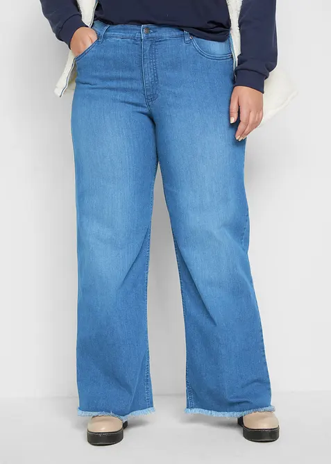 Wide-Leg-Jeans High Waist in blau von vorne - bonprix