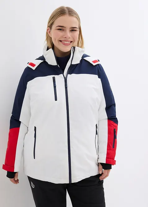 wasserdichte Ski Funktions-Jacke mit Belüftungsschlitzen in weiß von vorne (im Anschnitt) - bonprix