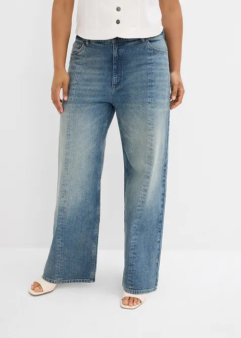 Loose Straight-Jeans High Waist, Low Stretch in blau von vorne - bonprix