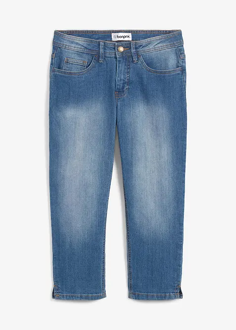 Capri-Jeans Mid Waist, mit Gürtelschlaufen in blau von vorne - bonprix