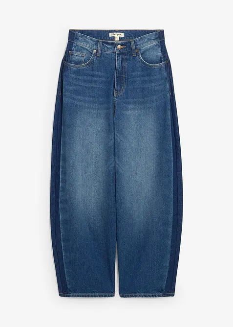 Barrel-Jeans High Waist, cropped in blau von vorne - bonprix