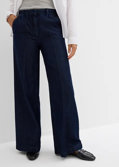 Wide-Leg-Jeans High Waist, Super Soft in blau von vorne - bonprix