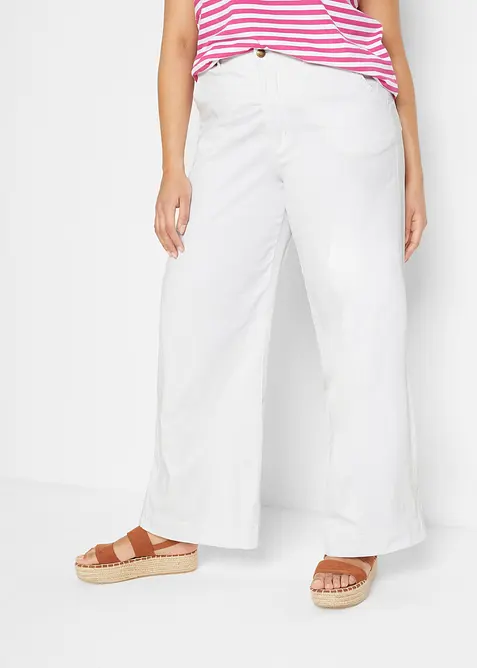 Wide-Leg-Jeans High Waist, Stretch in weiß von vorne - bonprix