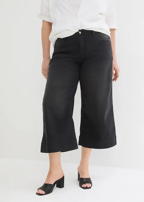Ultra-Soft-Jeans, Culotte in schwarz von vorne - bonprix