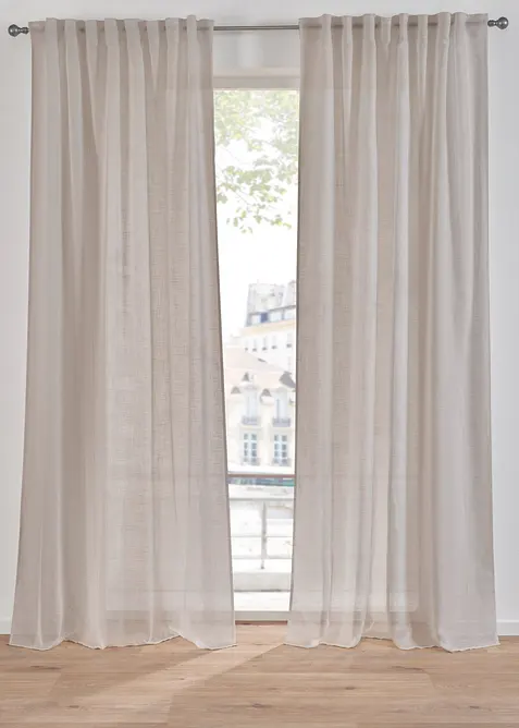 Halbtransparenter Vorhang mit Struktur, auch in extra lang (1er Pack) in beige - bonprix
