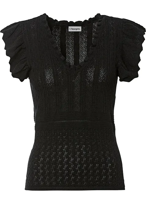 Strickshirt aus softem Viskose-Mix in schwarz von vorne - bonprix