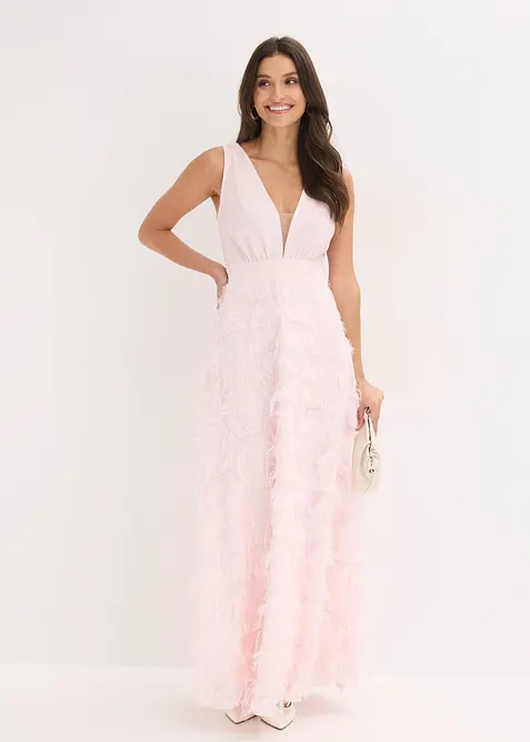 Abendkleid mit Wimpern-Detail in rosa im Look von vorne (Totalaufnahme) - bonprix