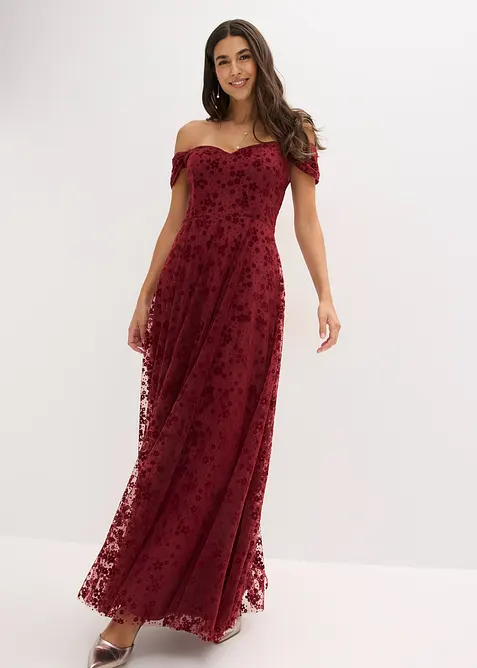 Abendkleid mit bezaubernder Blumenstickerei in rot im Look von vorne (Totalaufnahme) - bonprix