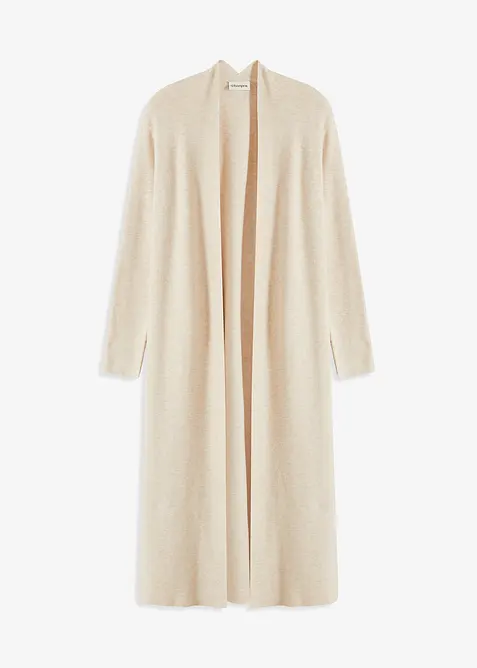Longstrickjacke mit Viskose in beige von vorne - bonprix