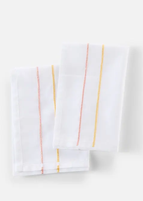 Stoffservietten mit gestickten Streifen (2er Pack) in rosa von vorne - bonprix