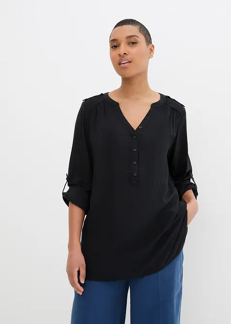 Tunikabluse aus softer Viskose in schwarz von vorne (im Anschnitt) - bonprix