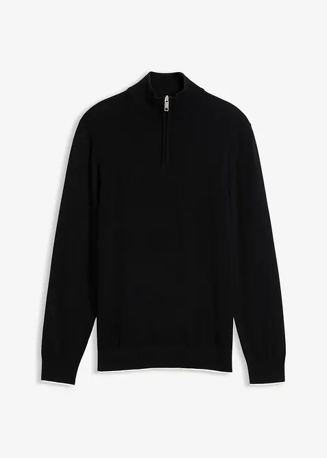 Troyer-Pullover in Regular Fit in schwarz von vorne - bonprix