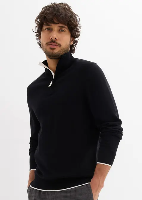 Troyer-Pullover in Regular Fit in schwarz von vorne (im Anschnitt) - bonprix