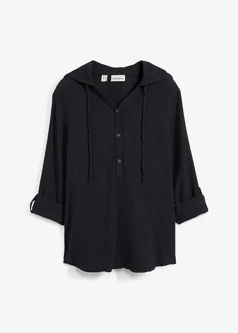 Schlupfbluse aus reiner Baumwolle in schwarz von vorne - bonprix