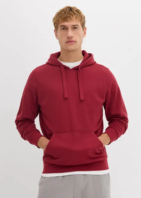 Hoodie aus weichem Baumwoll-Mix in rot von vorne (im Anschnitt) - bonprix