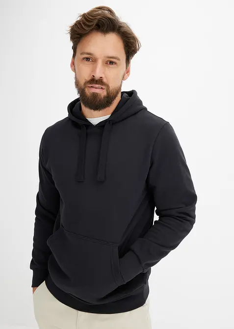 Hoodie aus weichem Baumwoll-Mix in schwarz von vorne (im Anschnitt) - bonprix