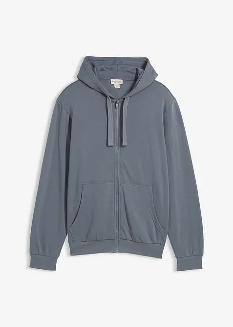 Kapuzen-Sweatjacke aus weichem Baumwoll-Mix in blau von vorne - bonprix