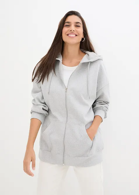 Kapuzen-Sweatjacke in grau von vorne (im Anschnitt) - bonprix