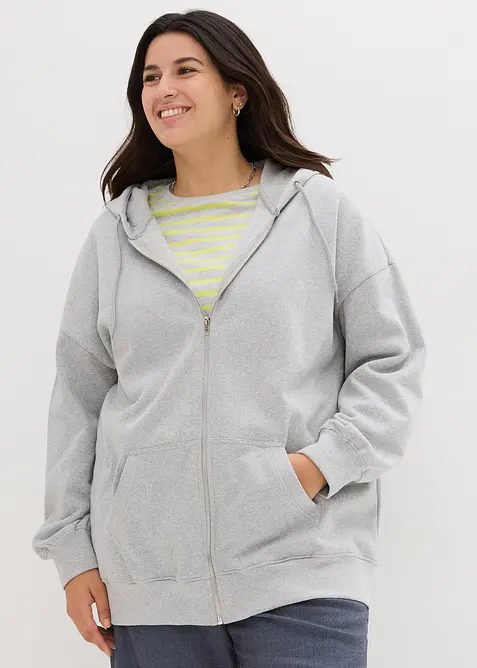 Kapuzen-Sweatjacke in grau von vorne (im Anschnitt) - bonprix