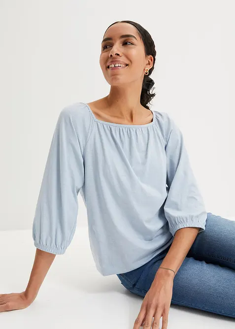 Shirtbluse aus reiner Bio-Baumwolle in grau von vorne (im Anschnitt) - bonprix