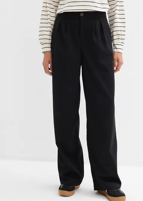 Bundfaltenhose aus softem Viskose-Mix in schwarz von vorne - bonprix