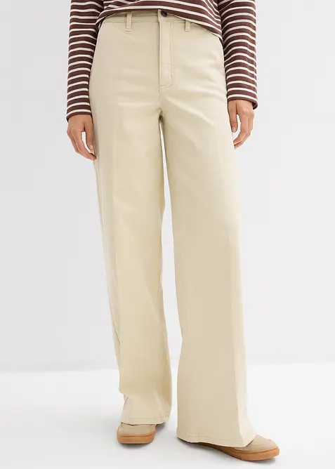 Twillhose aus elastischem Baumwoll-Mix in beige von vorne - bonprix