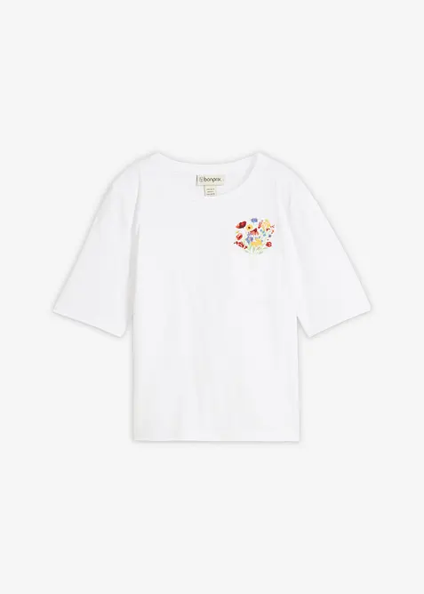 T-Shirt aus reiner Bio-Baumwolle mit Stickerei in weiß von vorne - bonprix
