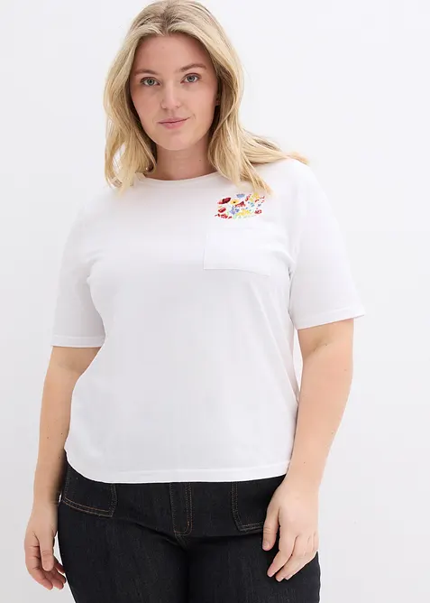 T-Shirt aus reiner Bio-Baumwolle mit Stickerei in weiß von vorne (im Anschnitt) - bonprix