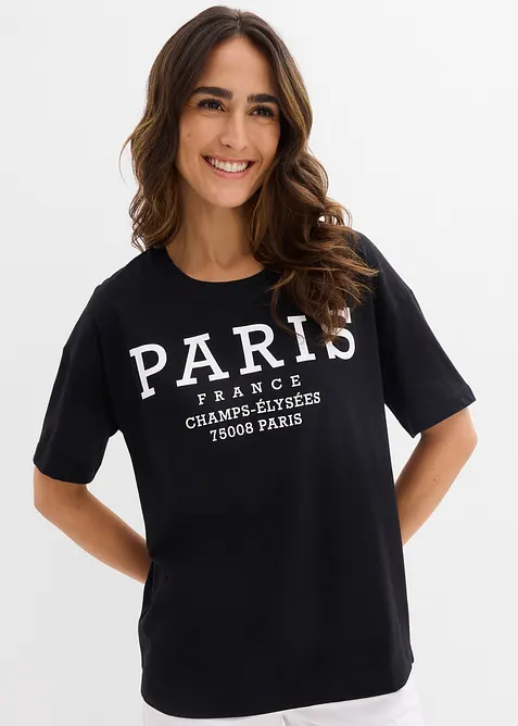 Weites T-Shirt aus reiner Bio-Baumwolle in schwarz von vorne (im Anschnitt) - bonprix